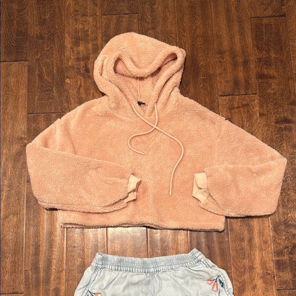 Papermoon Pink Cropped Fuzzy Hoodie